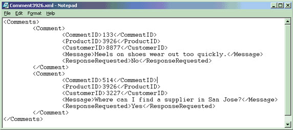 Пример документа XML сохранен в столбце "comments" таблицы "items"