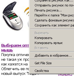 Вызвать программу Get File Size можно из контекстного меню браузера