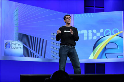 Старший менеджер проекта Internet Explorer Дин Хакамович (Dean Hachamovitch) представляет восьмую версию браузера (19 марта 2009 года, конференция MIX 09, Лас-Вегас).