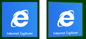 Показан значок Internet Explorer 10, не нажатый (слева) и нажатый (справа)