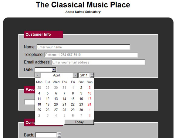 The Date field with a calendar          to select dates.