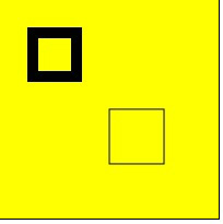 Yellow-filled box with a thick black square rectangle and a thin rectangle in it
