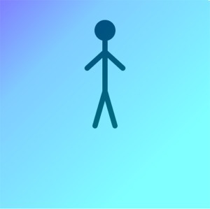 Stick figure on a blue gradient background.