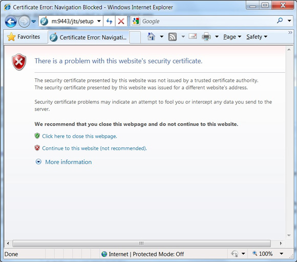 Рисунок 1. Пример предупреждения системы безопасности в Microsoft Internet Explorer 8