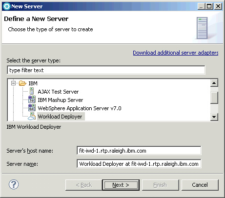 Рисунок 3. Создание нового сервера Workload Deployer
