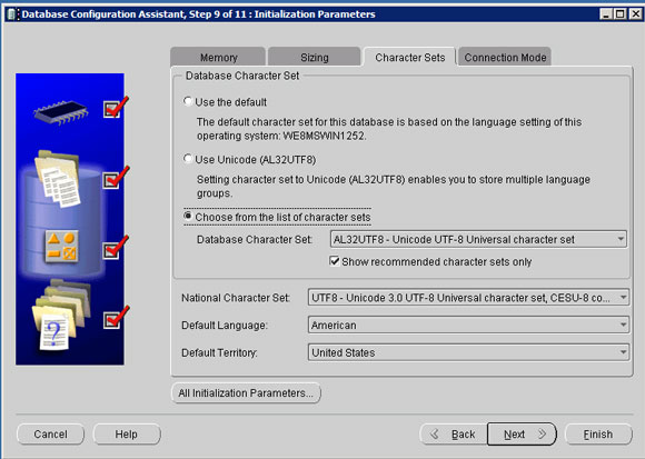 UTF8 character settings for the databases