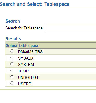 Select and Tablespace columns with names to select