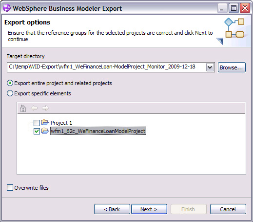 Select target directory for exported project