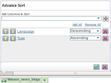 Screen cap shows setting up sort operation