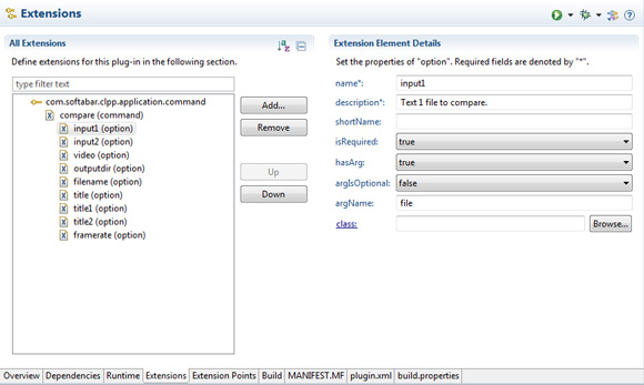 Screen capture of the Extension Element details dialog in the Extensions tab