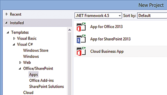 Создание нового проекта Cloud Business App в Visual Studio 2013