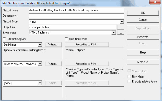 Report Generator dialog window