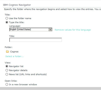 Figure 22 - The IBM Cognos Navigator properties window