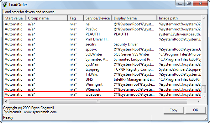 wuauserv   loadorder