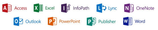 Группа логотипов для девяти программ, входящих в состав Office 365 профессиональный плюс