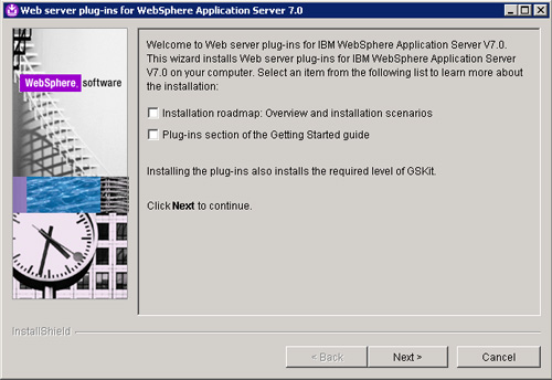 WebSphere Application Server Plugin Welcome screen