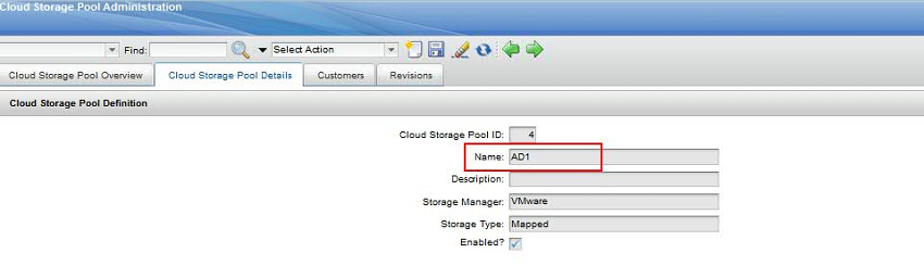 Screen capture shows Cloud Storage Pool defined in Tivoli Service Automation Manager