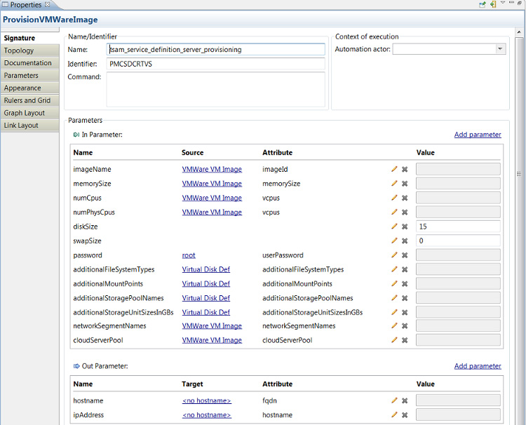 Screen capture shows an example of the automation signature for deploying virtual servers with TSAM