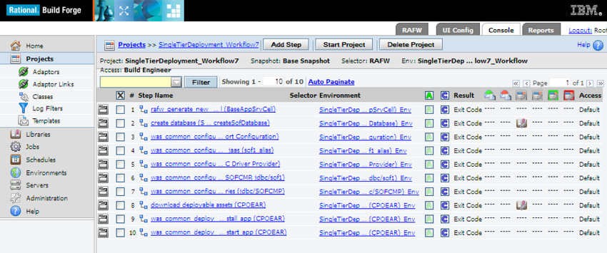 Screen capture shows generated RAFW project for installing a WebSphere and DB2 application eTierDeployment topology model