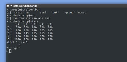 Screenshot shows statistics from the boxplot function