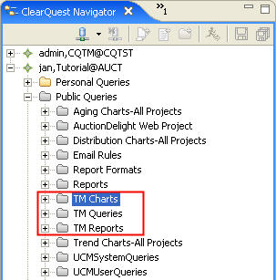 Папки TM Charts, TM Queries и TM Reports содержат аналитические инструменты, идущие с ClearQuest
