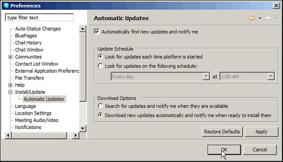   Preferences - Automatic Updates