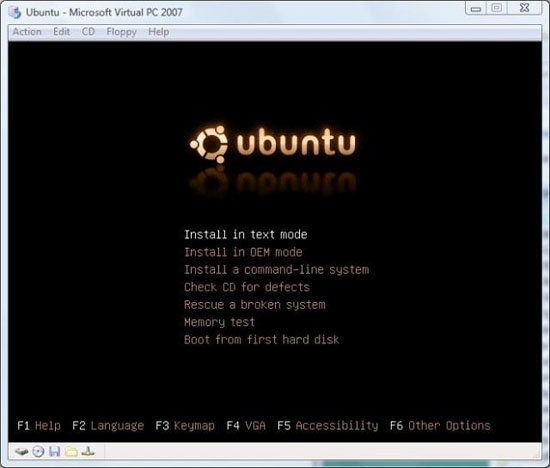 Virtual PC 2007 -  Ubuntu