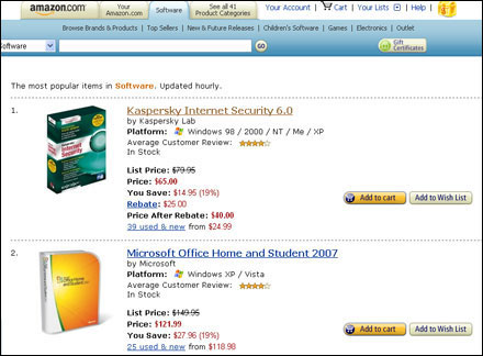 Kaspersky Internet Security 6.0 стал лидером продаж Amazon, обогнав Microsoft Office