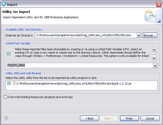 image of Utility JAR Import dialog