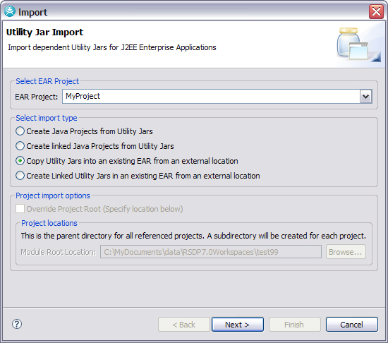 image of Utility Jar Import dialog