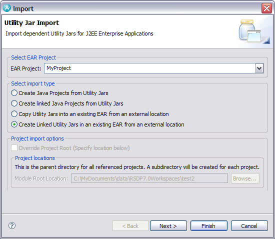 image of the Utility Jar Import wizard