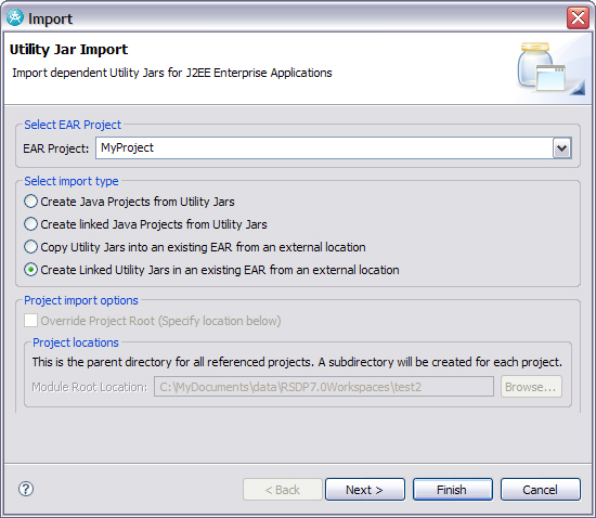 image of the Utility Jar Import wizard