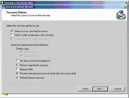    (System Restore Wizard)   Backup Exec