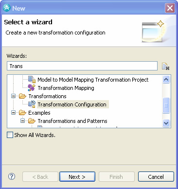Creating a new transformation configuration