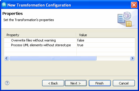 Configuring the transformation properties