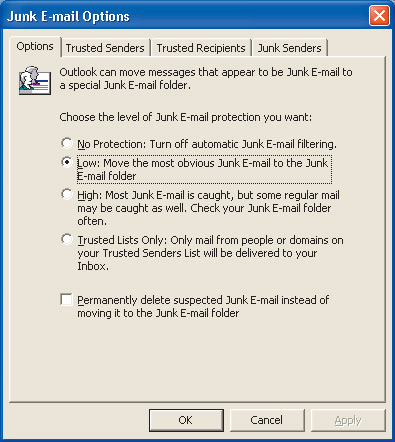 . 13.  Junk E-mail Options,  Options